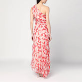 Victoria Beckham One-Shoulder Draped Floral Silk Midi Dress Red
