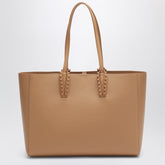 Christian Louboutin Cabata Small Spiked Tote Bag in Beige Leather Brown