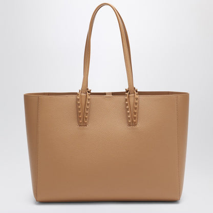 Christian Louboutin Cabata Small Spiked Tote Bag in Beige Leather Brown