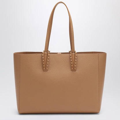 Christian Louboutin Cabata Small Spiked Tote Bag in Beige Leather Brown