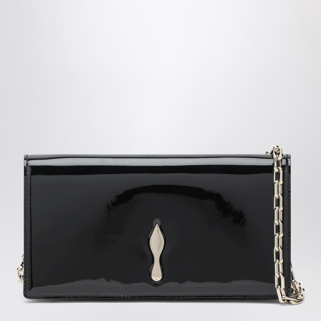 Christian Louboutin Bettina Black Patent Leather Clutch with Gold-Tone Strap Black