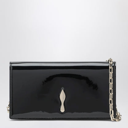 Christian Louboutin Bettina Black Patent Leather Clutch with Gold-Tone Strap Black