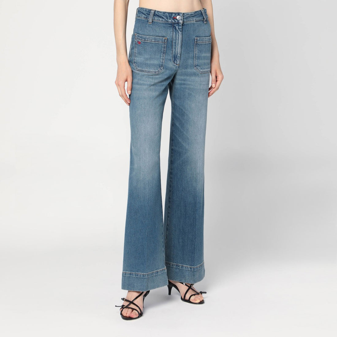 Victoria Beckham Wide-Leg Faded Blue High-Waisted Jeans Blue