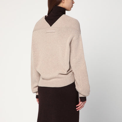 Victoria Beckham Sand Wool and Cashmere V-Neck Sweater Beige