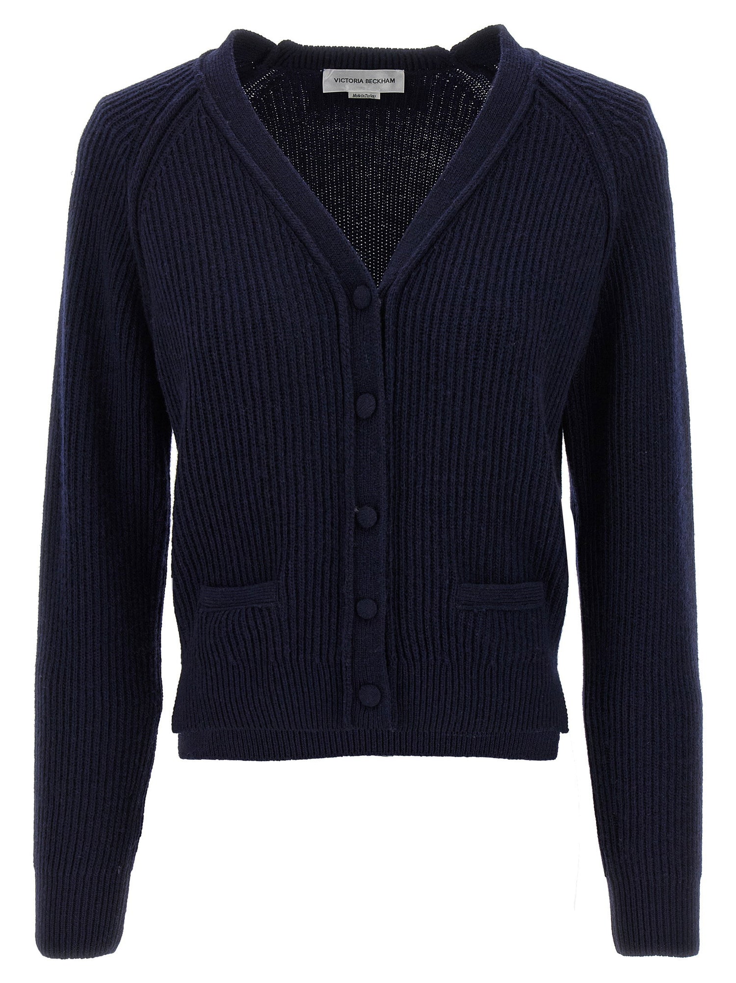 Victoria Beckham Stepped Hem Cardigan Blue