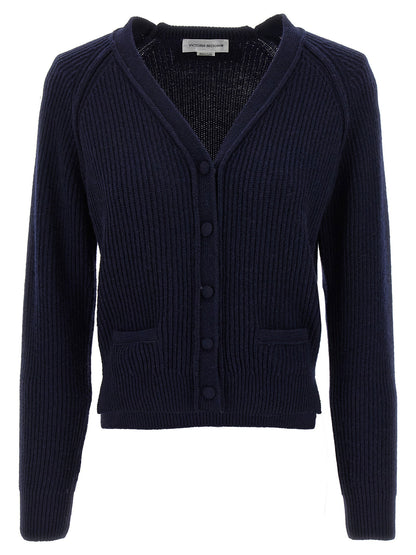Victoria Beckham Stepped Hem Cardigan Blue