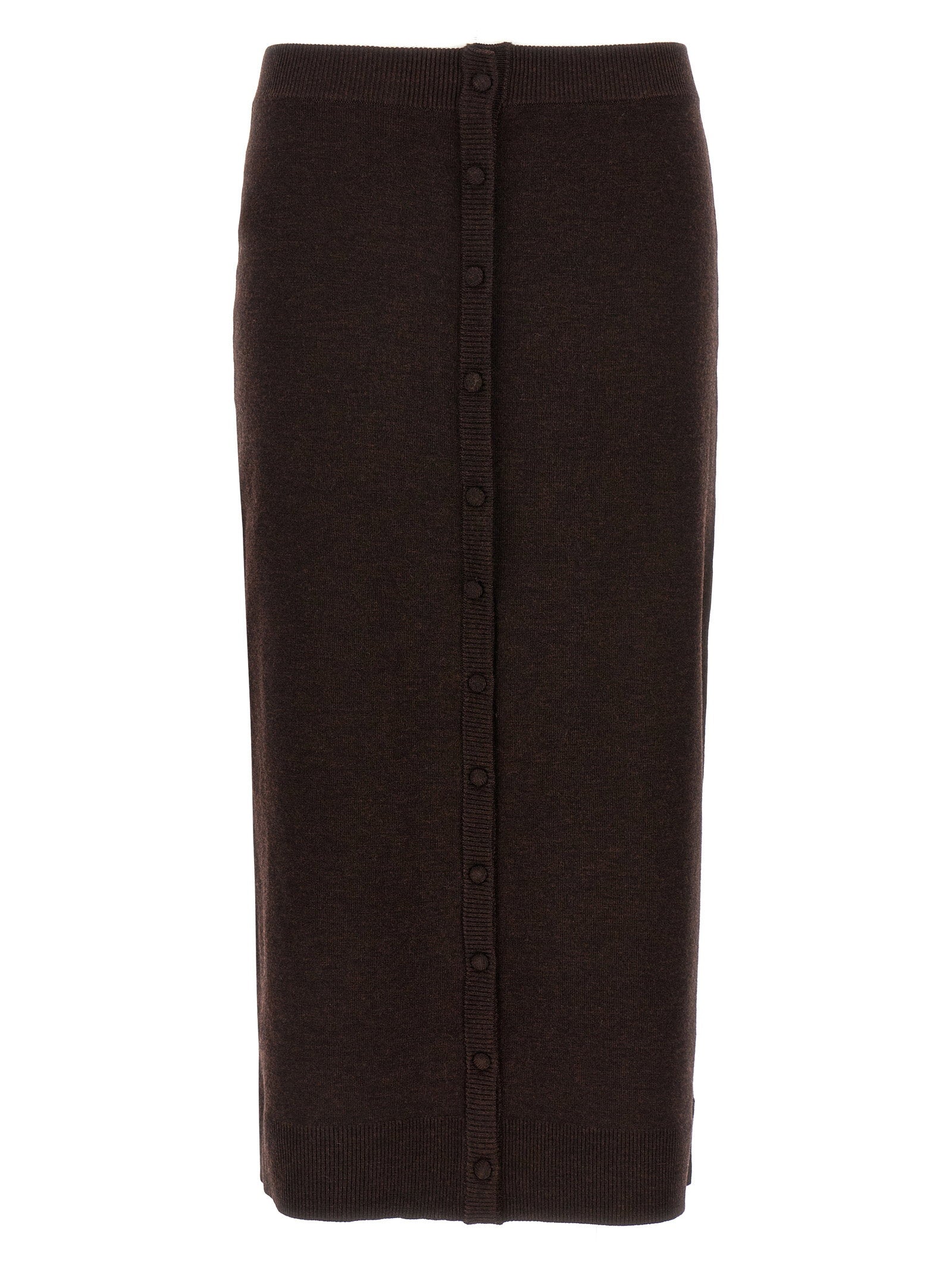 Victoria Beckham Bottoni Midi Skirt Brown