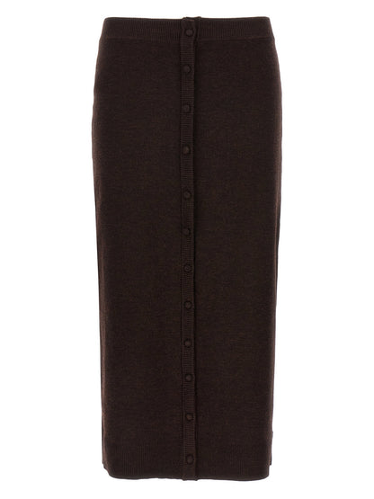 Victoria Beckham Bottoni Midi Skirt Brown