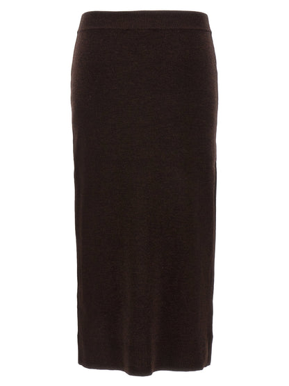 Victoria Beckham Bottoni Midi Skirt Brown
