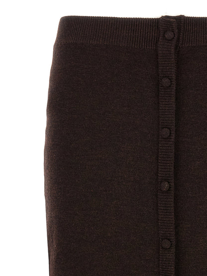 Victoria Beckham Bottoni Midi Skirt Brown