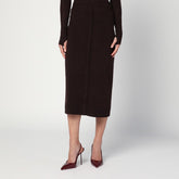 Victoria Beckham Brown Wool-Blend Ribbed Midi Skirt with Buttons Brown