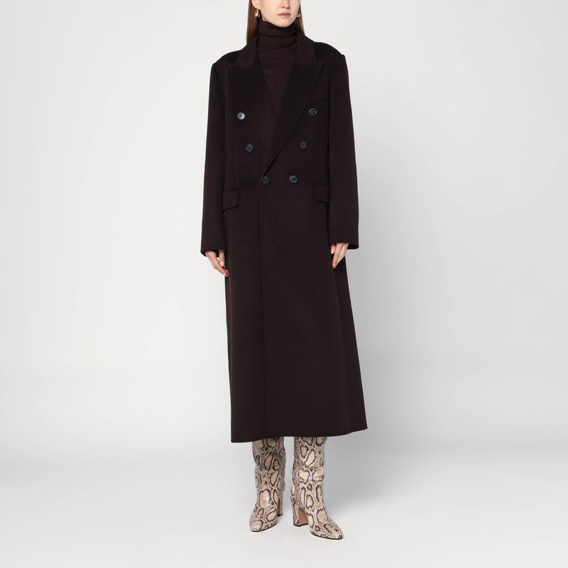 Victoria Beckham Double-Breasted Wool and Cashmere Coat Brown