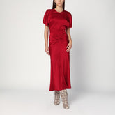 Victoria Beckham Fuchsia Satin Midi Dress With Gathered Waist Pink