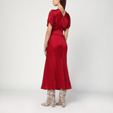 Victoria Beckham Fuchsia Satin Midi Dress With Gathered Waist Pink