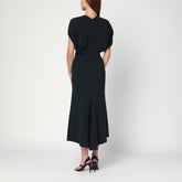 Victoria Beckham Dark Green Satin Midi Dress with Flared Sleeves Green