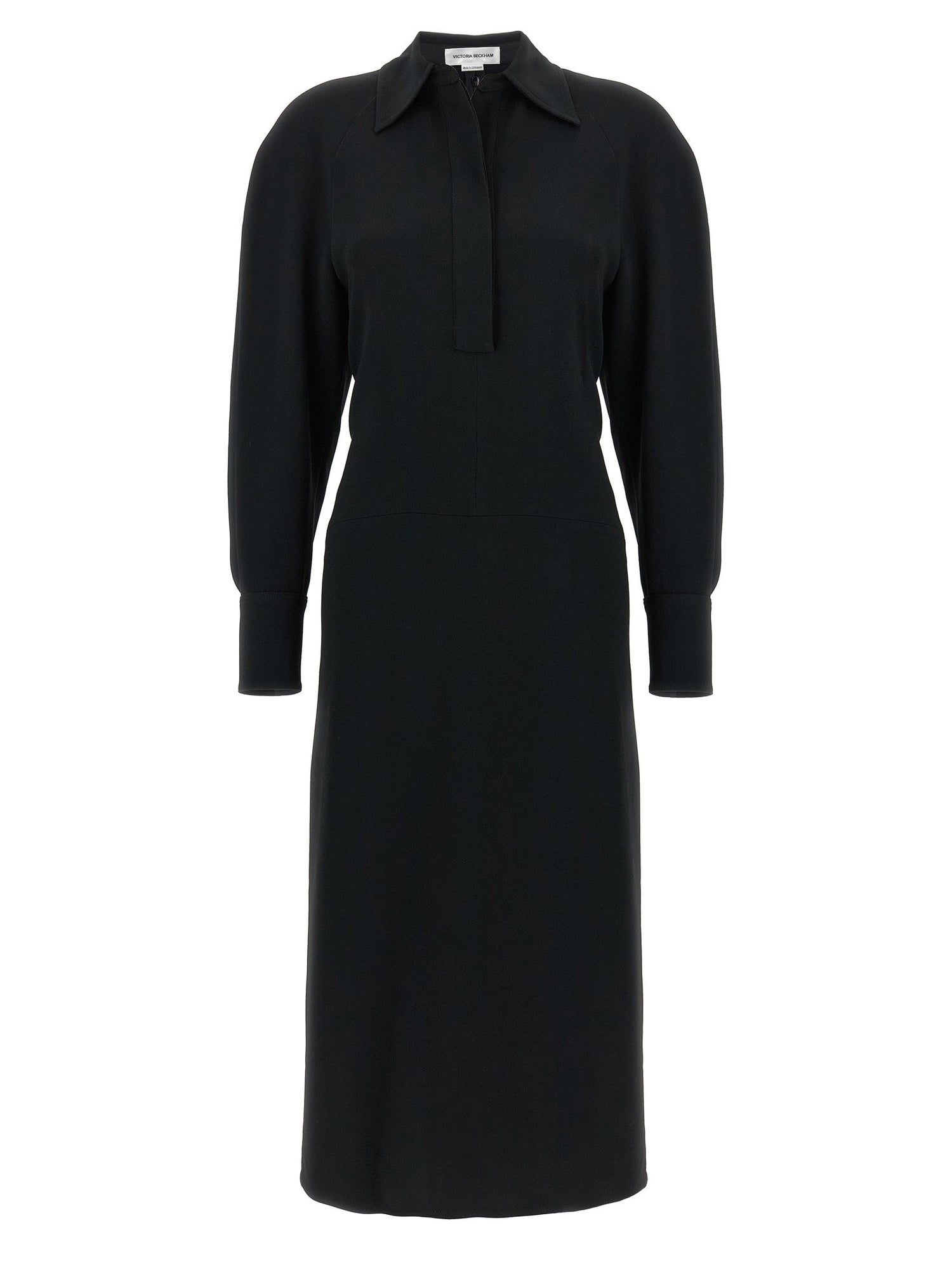 Victoria Beckham Long Sleeve Polo Collar Midi Dress Black
