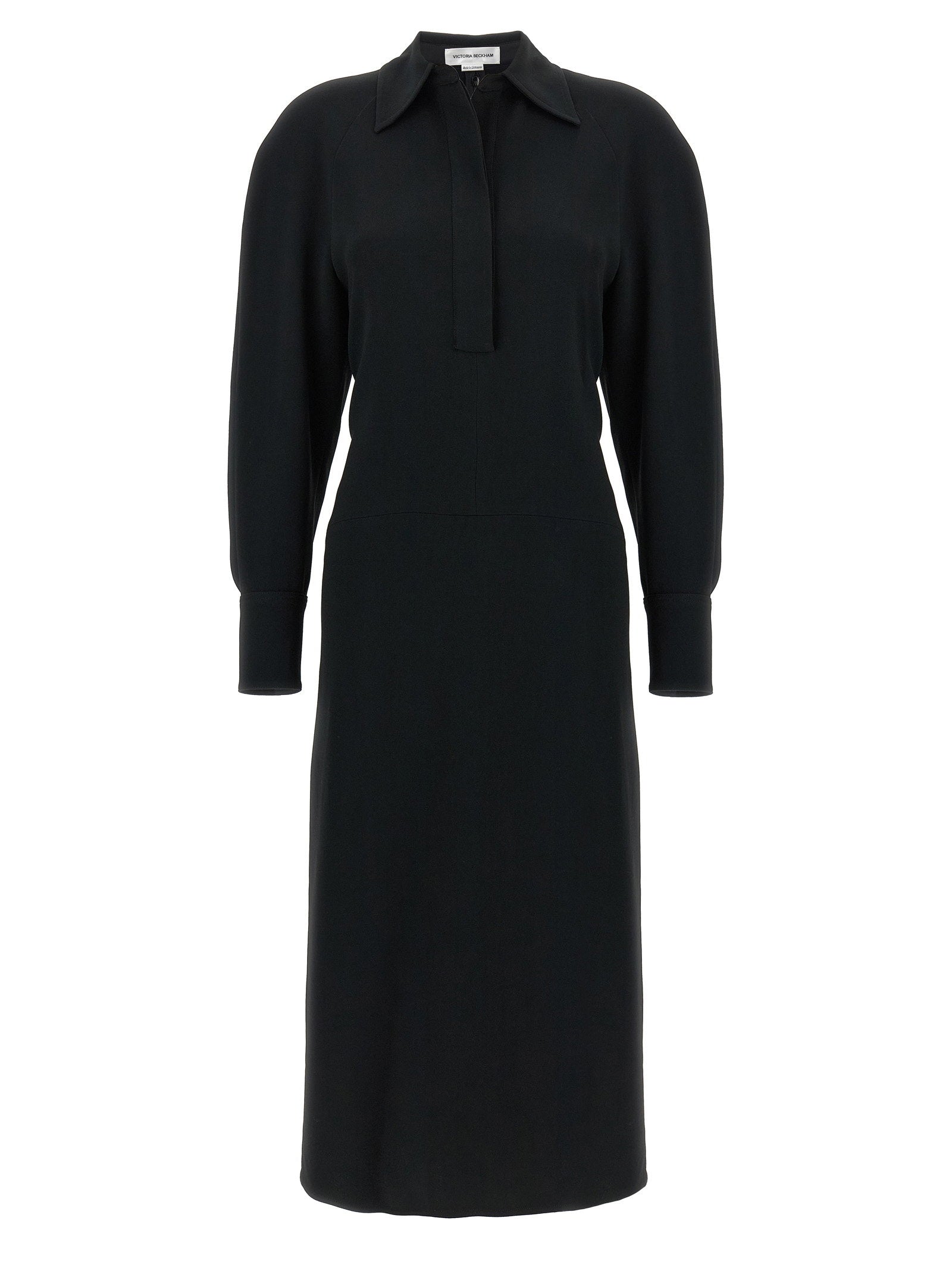 Victoria Beckham Long Sleeve Polo Collar Midi Dress Black