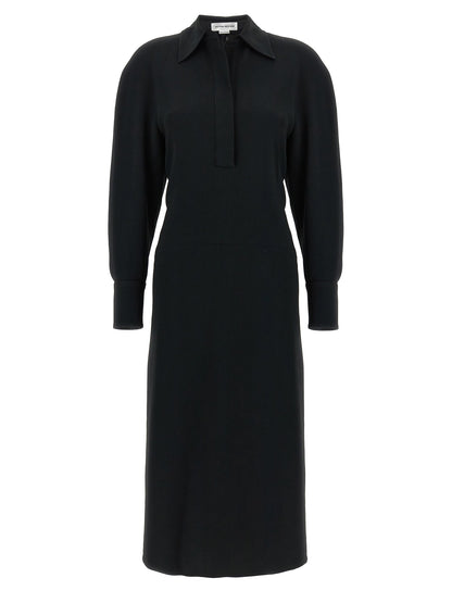 Victoria Beckham Long Sleeve Polo Collar Midi Dress Black