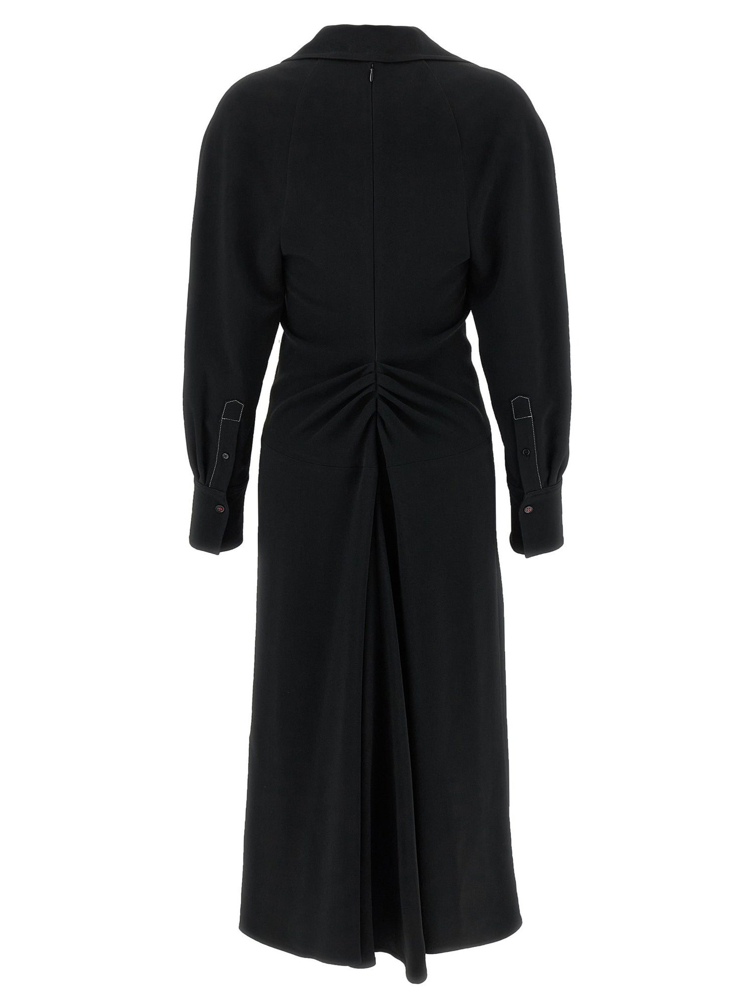 Victoria Beckham Long Sleeve Polo Collar Midi Dress Black