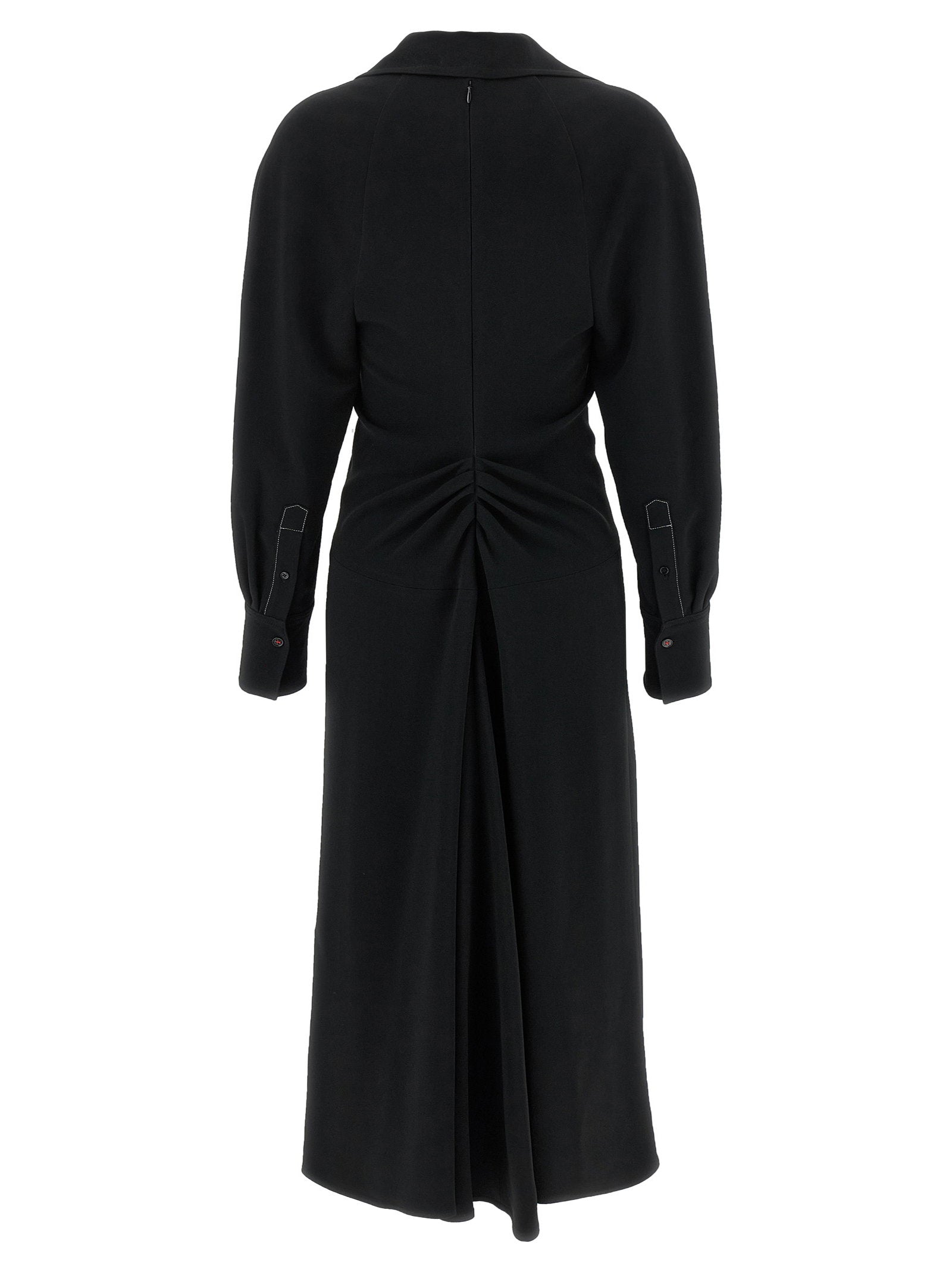 Victoria Beckham Long Sleeve Polo Collar Midi Dress Black