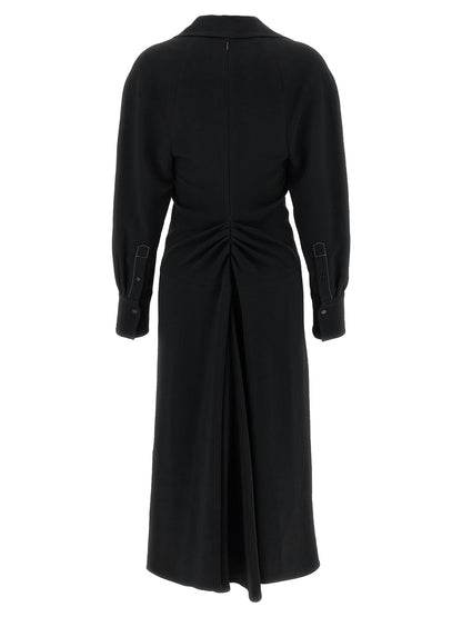 Victoria Beckham Long Sleeve Polo Collar Midi Dress Black
