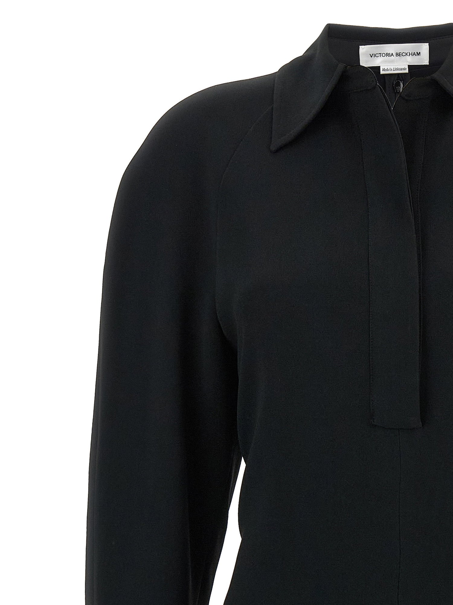 Victoria Beckham Long Sleeve Polo Collar Midi Dress Black