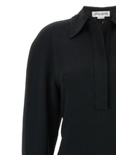 Victoria Beckham Long Sleeve Polo Collar Midi Dress Black