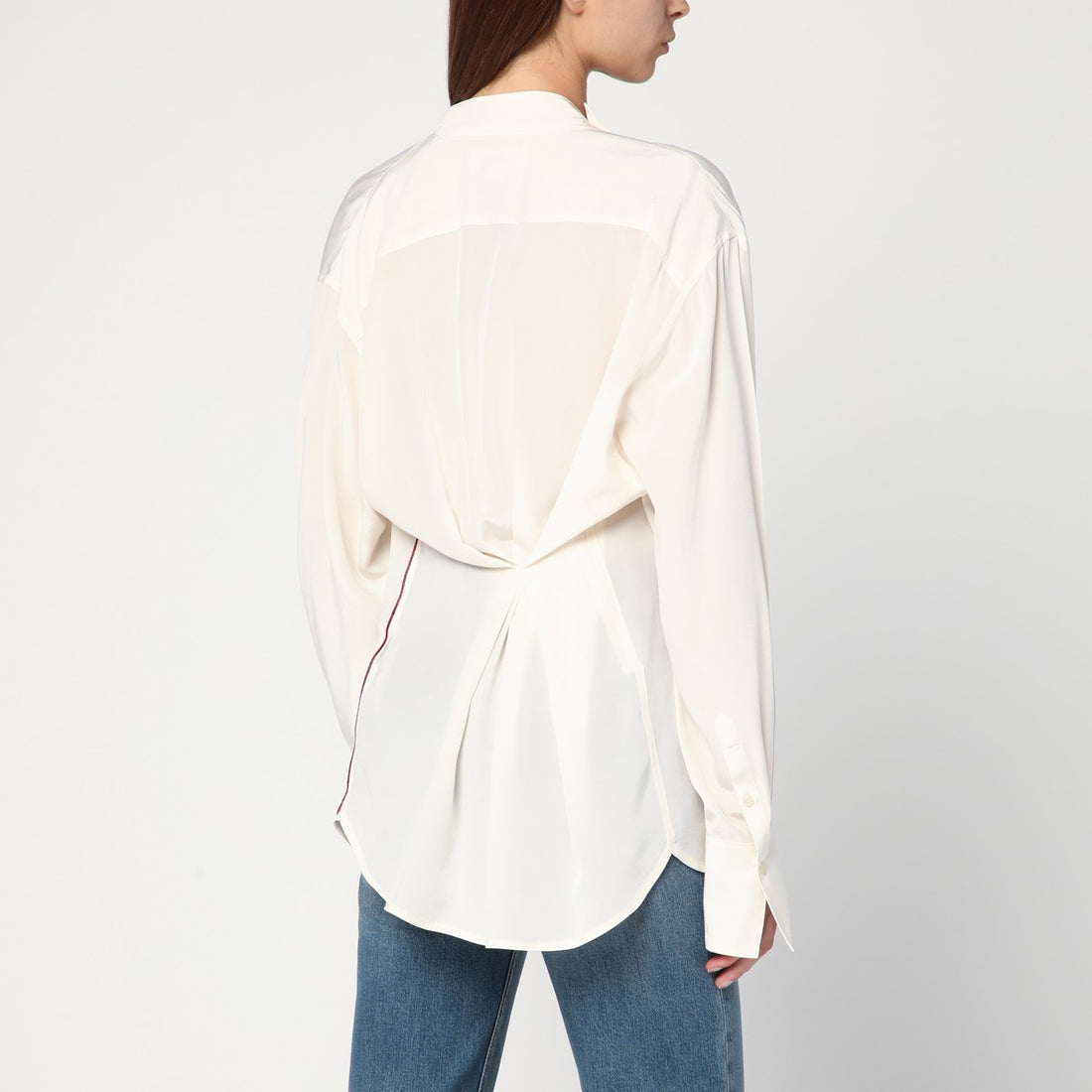 Victoria Beckham Ivory Draped Silk Blouse with Scarf Detail White