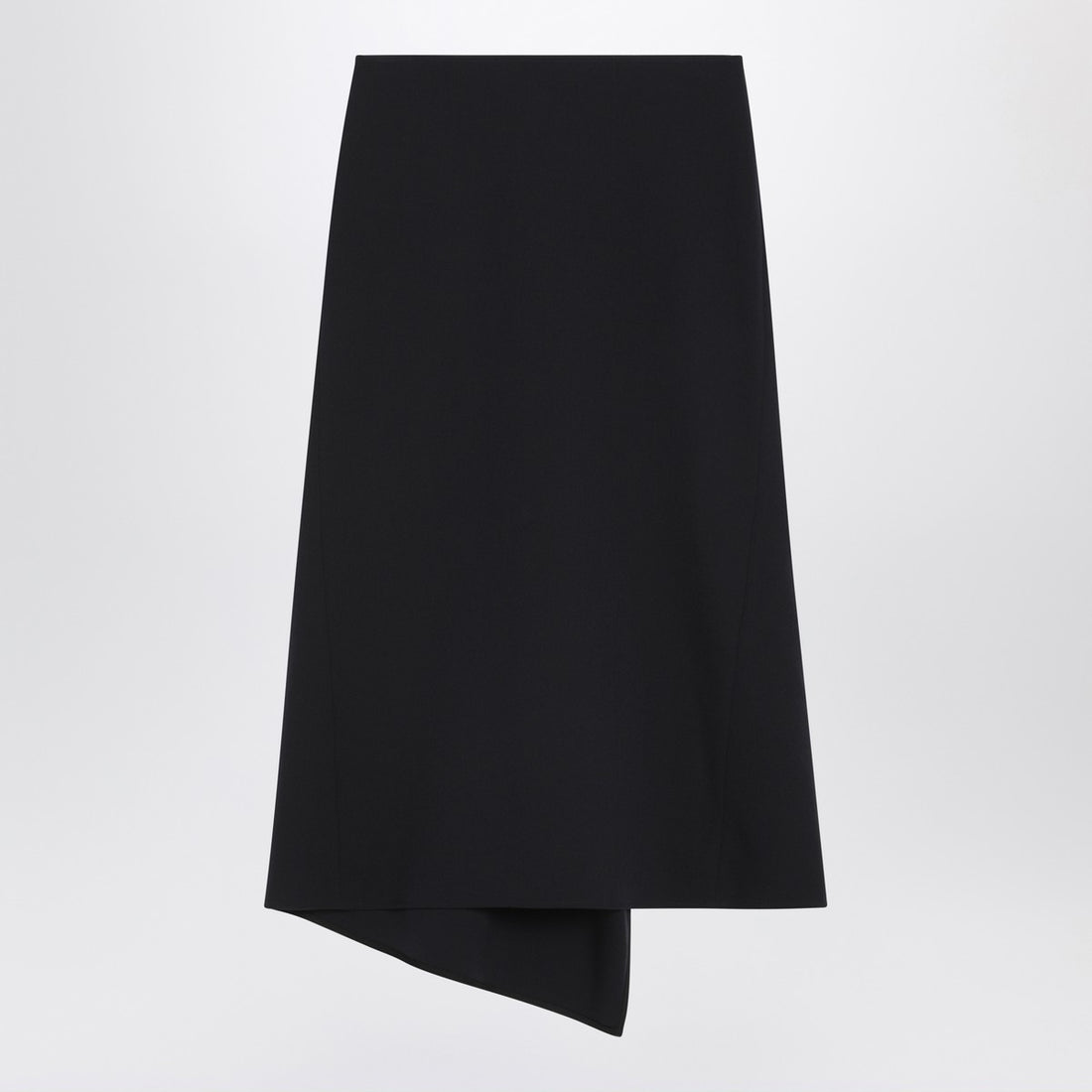 Victoria Beckham Navy Wool-Blend Midi Skirt with Asymmetrical Hem Blue