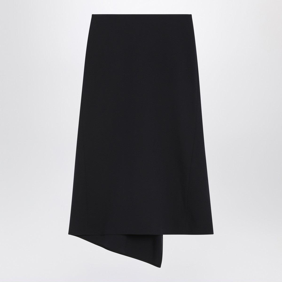 Victoria Beckham Navy Wool-Blend Midi Skirt with Asymmetrical Hem Blue