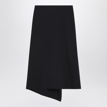 Victoria Beckham Navy Wool-Blend Midi Skirt with Asymmetrical Hem Blue