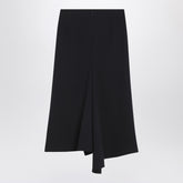 Victoria Beckham Navy Wool-Blend Midi Skirt with Asymmetrical Hem Blue