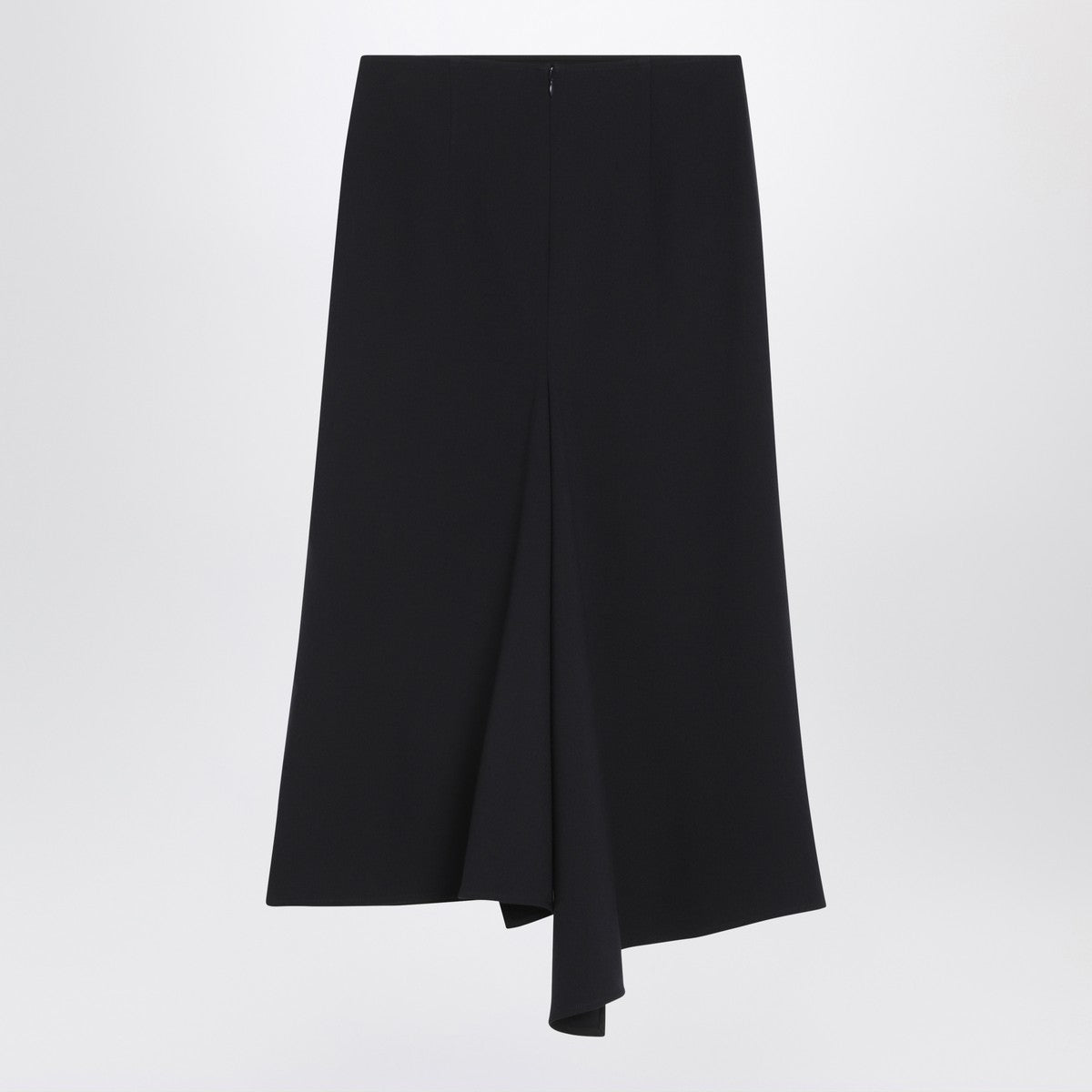 Victoria Beckham Navy Wool-Blend Midi Skirt with Asymmetrical Hem Blue