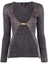 GCDS Glittered V-Neck Knitted Cardigan Grey