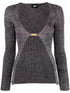 GCDS Glittered V-Neck Knitted Cardigan Grey