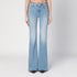 Mother Flared Light Blue Cotton Denim Jeans with Faded Effect light blue