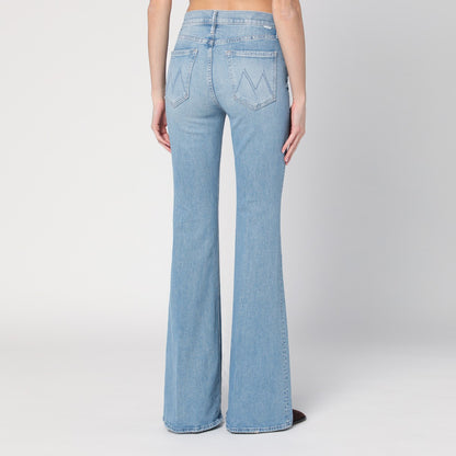 Mother Flared Light Blue Cotton Denim Jeans with Faded Effect light blue