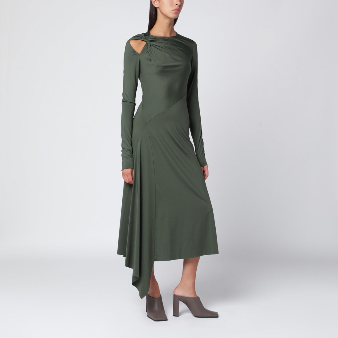 Victoria Beckham midi interlaced cut-out dress in oregano green
