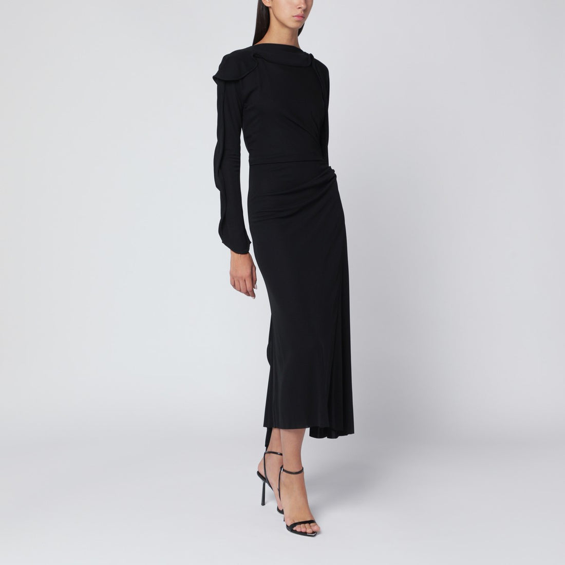 Victoria Beckham Draped Jersey Midi Dress Black