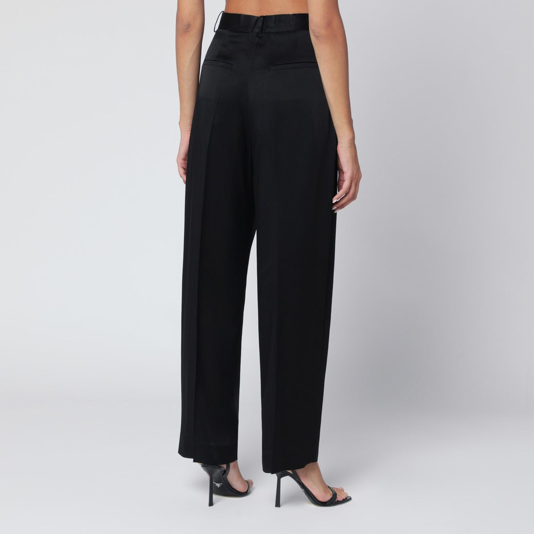 Victoria Beckham Black Pleated Wide-Leg Crêpe Satin Trousers Black