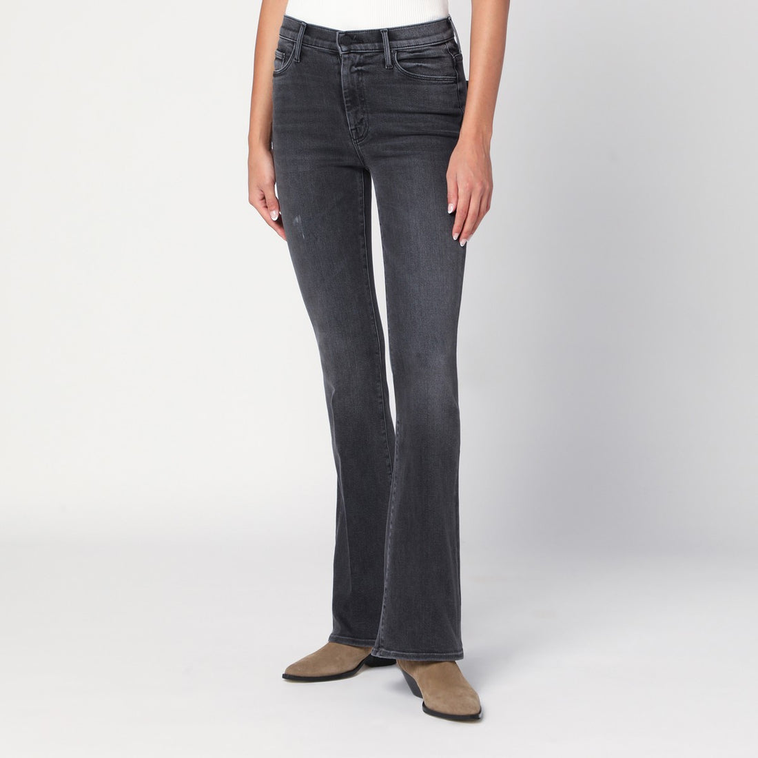 Mother The Weekender Cropped Stretch-Denim Jeans Grey