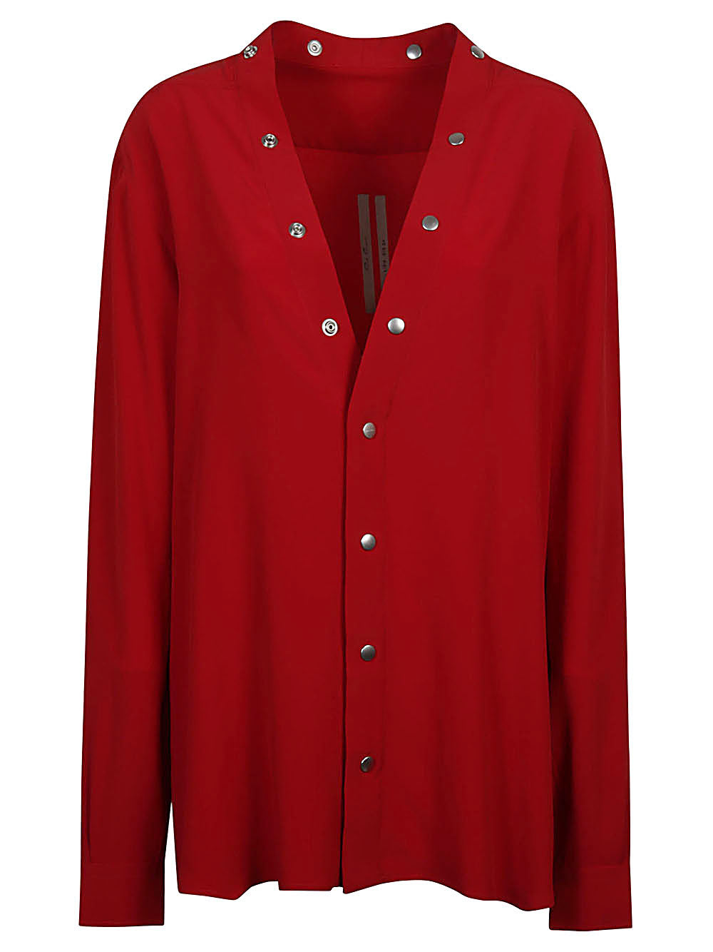 Rick Owens Long-Sleeve Acetate-Silk Shirt with Clip Buttons Red