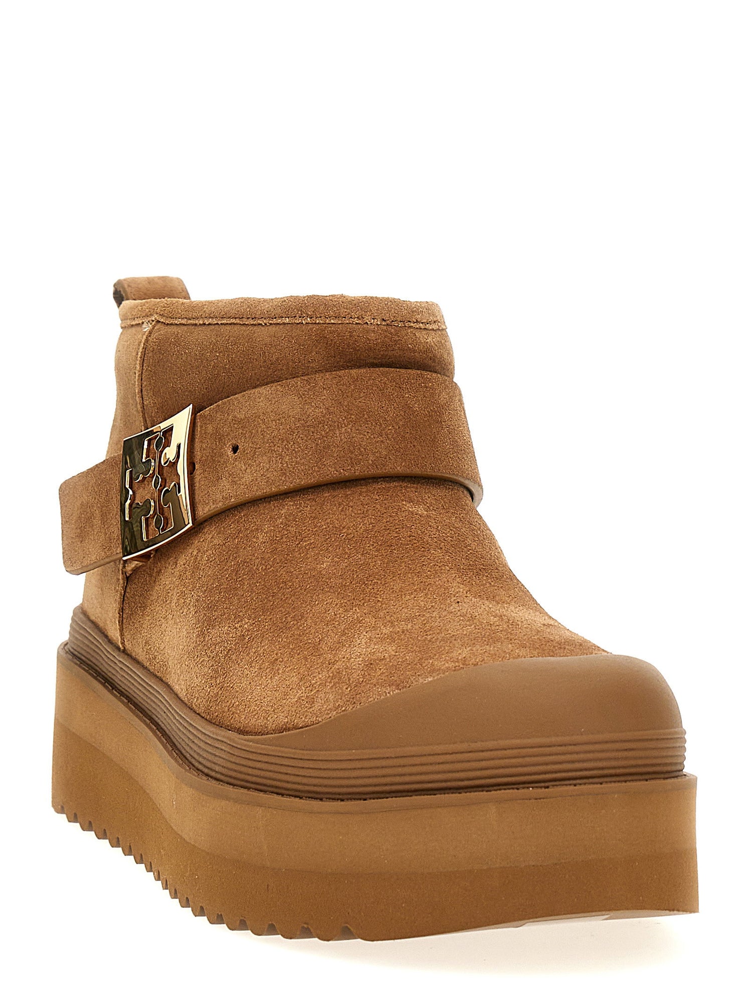 Tory Burch Mellow Shearling Platform Ankle Boots Brown