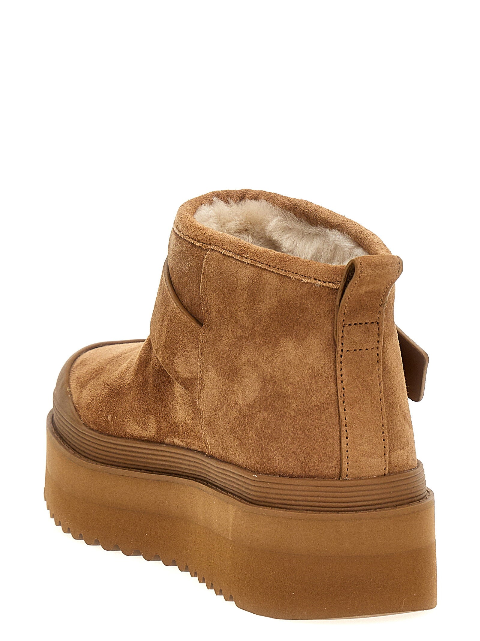 Tory Burch Mellow Shearling Platform Ankle Boots Brown