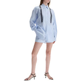 Moschino Light blue cotton striped shirt with decorative straps