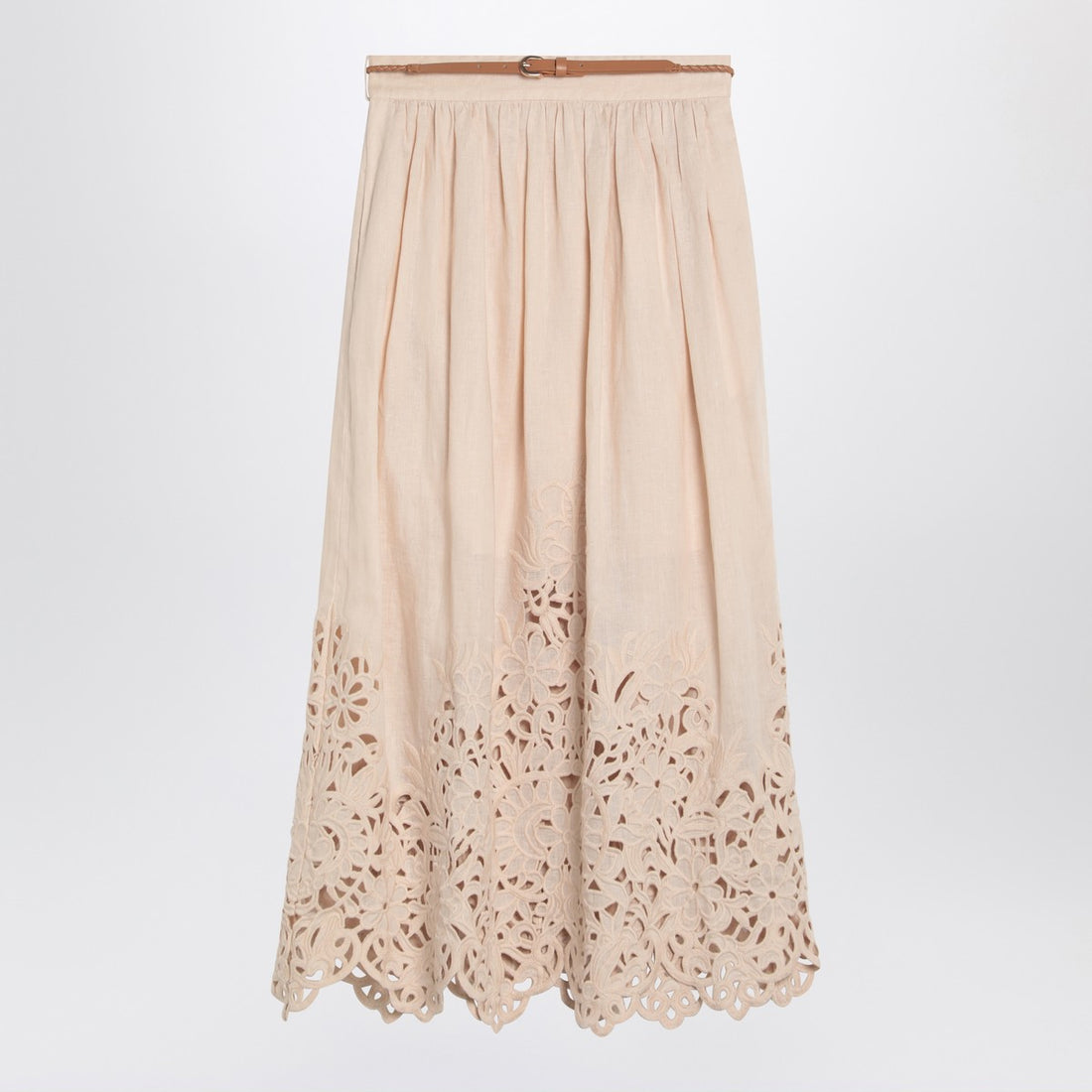 Zimmermann Wylie Cream Linen Midi Skirt Beige