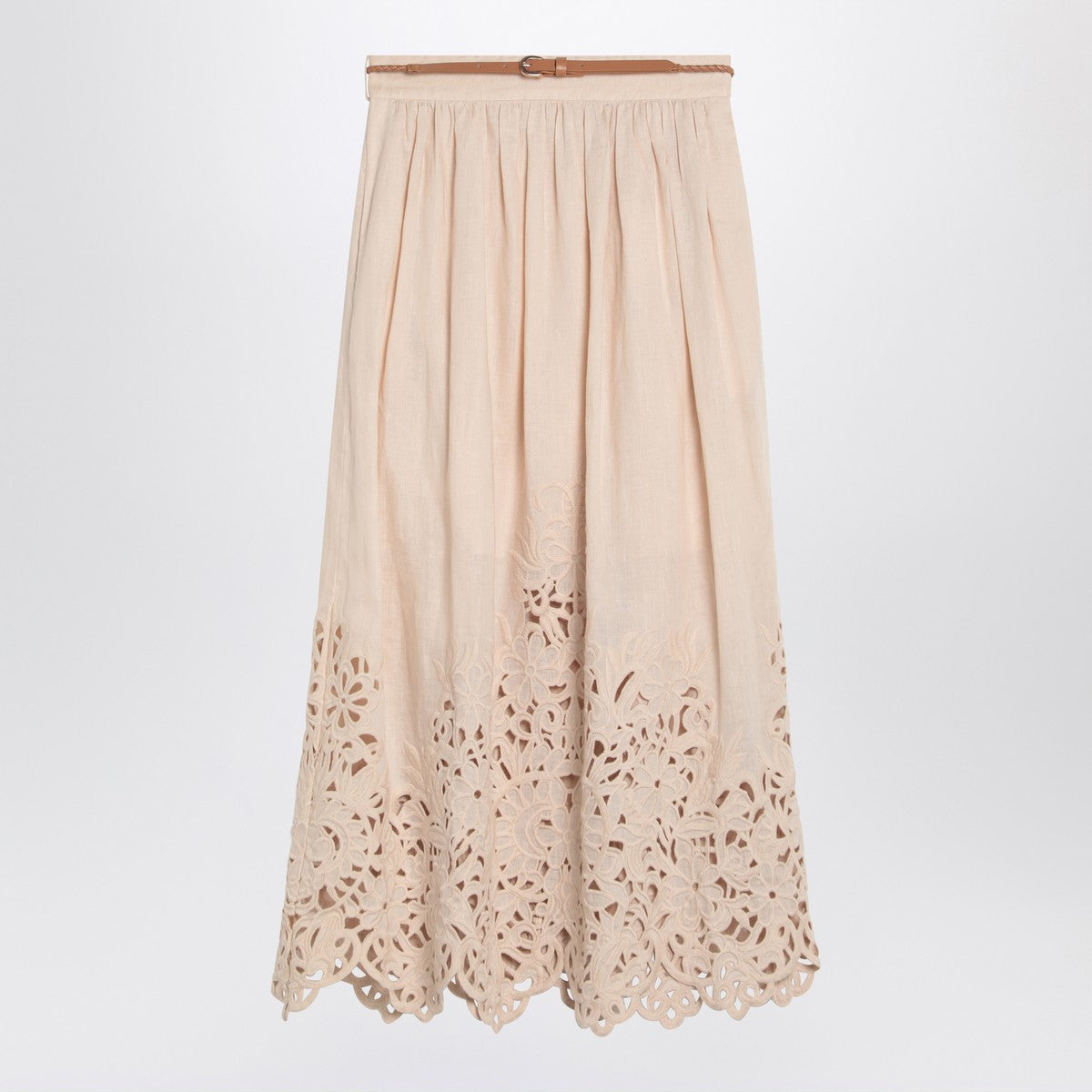 Zimmermann Wylie Cream Linen Midi Skirt Beige