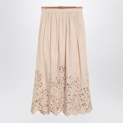 Zimmermann Wylie Cream Linen Midi Skirt Beige