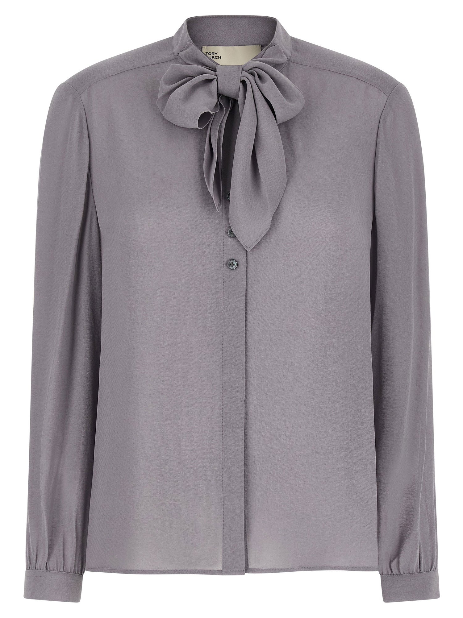 Tory Burch Georgette Bow Blouse Gray