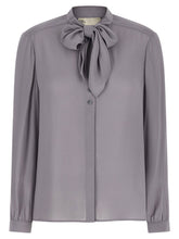 Tory Burch Georgette Bow Blouse Gray